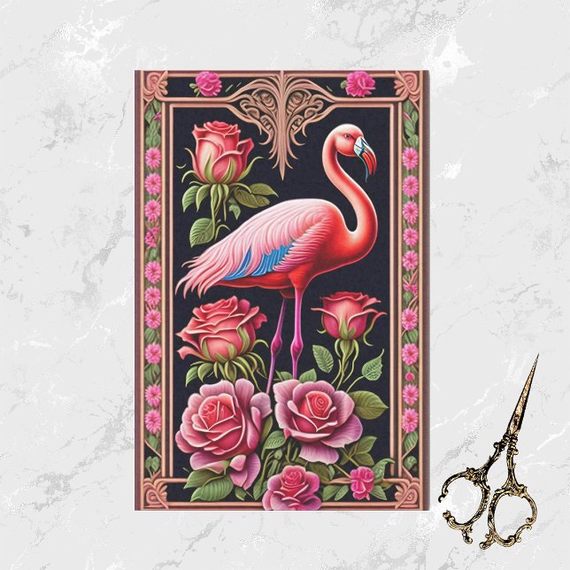 Hübsche Rosa Flamingo Rose Illustration Seidenpapier (Von Creator hochgeladen)
