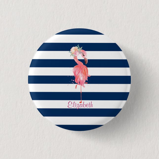 Hübsche rosa Flamingos-Blume, gestreift Button (Vorderseite)