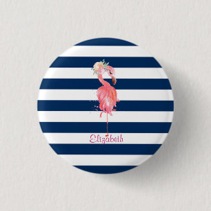 Hübsche rosa Flamingos-Blume, gestreift Button