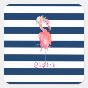 Hübsche rosa Flamingos-Blume, gestreift Quadratischer Aufkleber