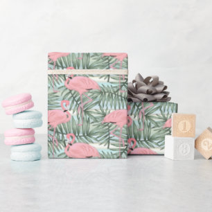 Hübsche rosa Flamingos, süße Palmwedel-Kunstmuster Geschenkpapier