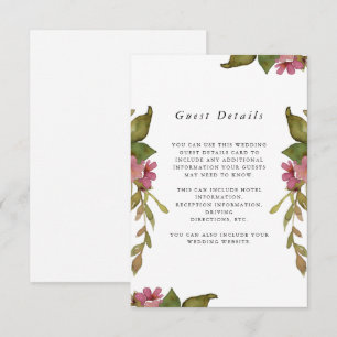Hübsche Rosa Floral Wedding Guest Detail Begleitkarte