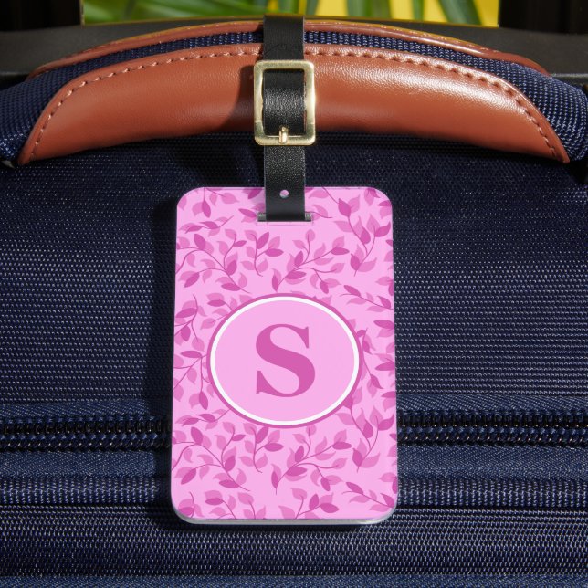 Hübsche rosa florale Monogramm Personalisierung Gepäckanhänger (Vorderseite Insitu 2)