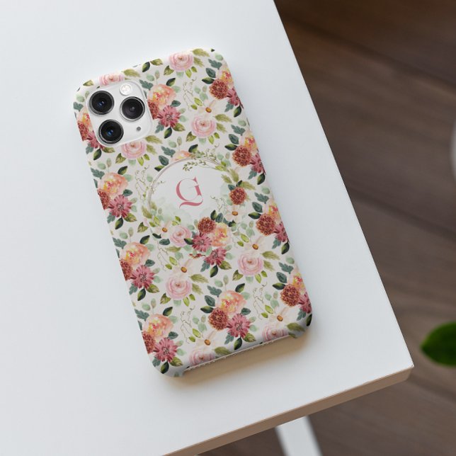 Hübsche rosa Floralien | Anfangsmonogramm  Case-Mate iPhone Hülle (Von Creator hochgeladen)