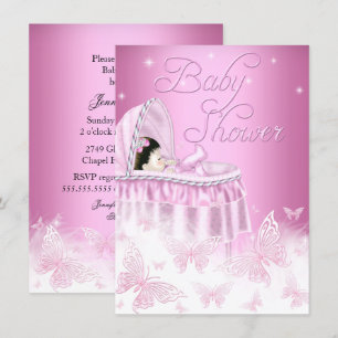 Hübsche rosa funkelnde Schmetterling Mädchen Baby- Einladung