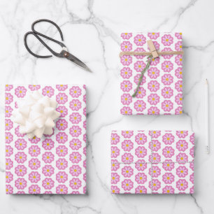 Hübsche rosa Gänseblümchenblüte Geschenkpapier Set