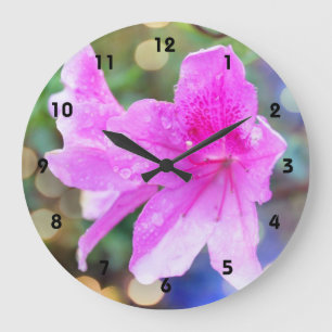 Hübsche rosa Gartenblumen. Florale botanische Foto Große Wanduhr