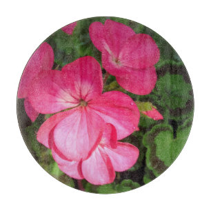 Hübsche Rosa Geranium-Blume mit Waterdropp-Foto Schneidebrett