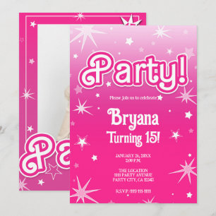 Hübsche rosa Glitzersternchen-Party-Foto Einladung