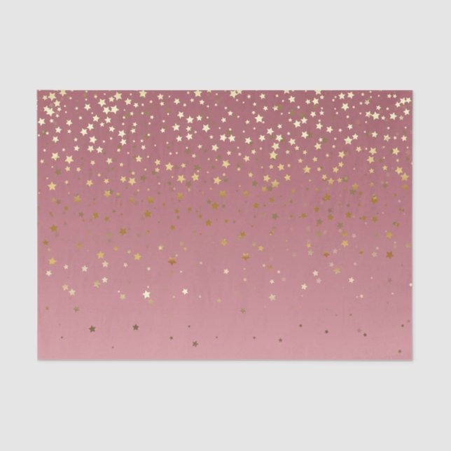 Hübsche Rosa Gold Hintergrund und Glitzer Stars Seidenpapier (Vorderseite)