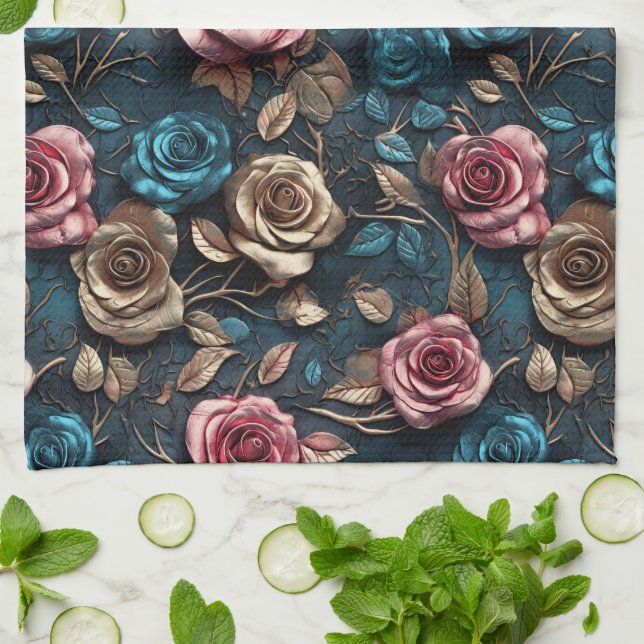 Hübsche Rosa-Gold-Rose Geschirrtuch (Gefaltet)