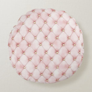 Hübsche rosa goldene Quadrate Rundes Kissen