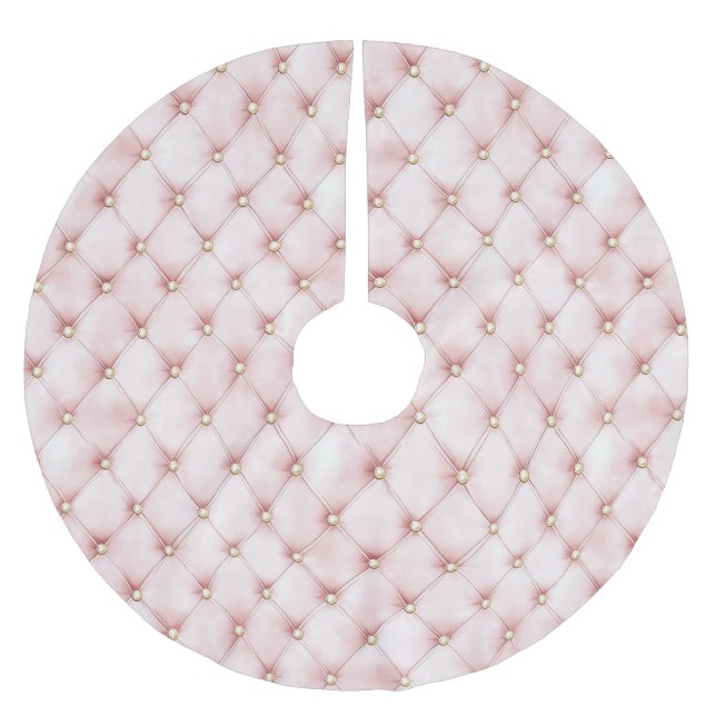 Hübsche rosa goldene Quadrate Weihnachten Polyester Weihnachtsbaumdecke (Vorderseite)
