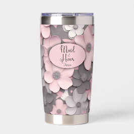 Hübsche rosa-graue 3D-Poppies-Trauzeugin Thermobecher