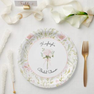 Hübsche rosa grüne florale Bridal Shower    Pappteller