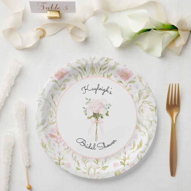 Hübsche rosa grüne florale Bridal Shower    Pappteller (Hochzeit)