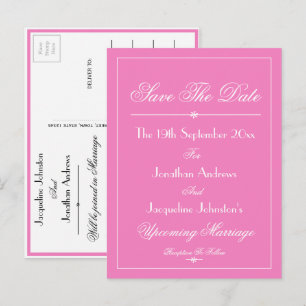 Hübsche rosa Hochzeit weiße Schrift 'Save The Date Einladungspostkarte