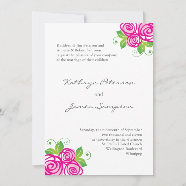 Hübsche Rosa Hochzeitseinladungen Einladung (Vorderseite)