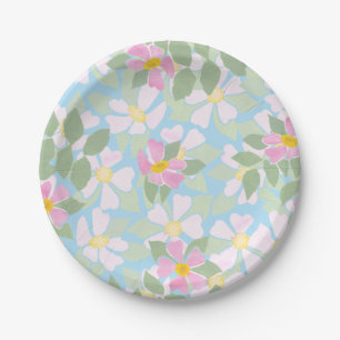 Hübsche Rosa Hunde-Rose auf Sky Blue Paper Plate Pappteller