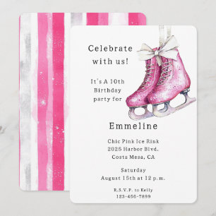Hübsche Rosa Ice Skate Geburtstag Einladung