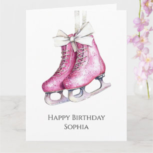 Hübsche Rosa Ice Skate Geburtstag Karte