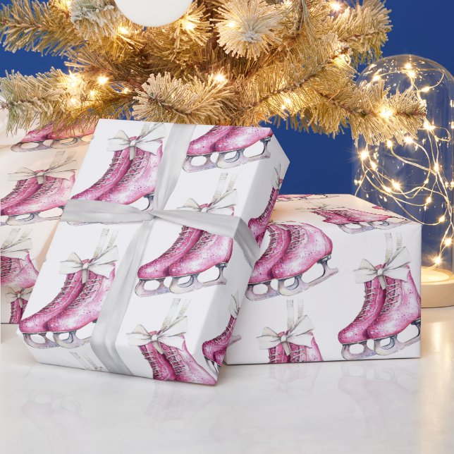 Hübsche Rosa Ice Skate Weihnachten Geschenkpapier (Feiertage)
