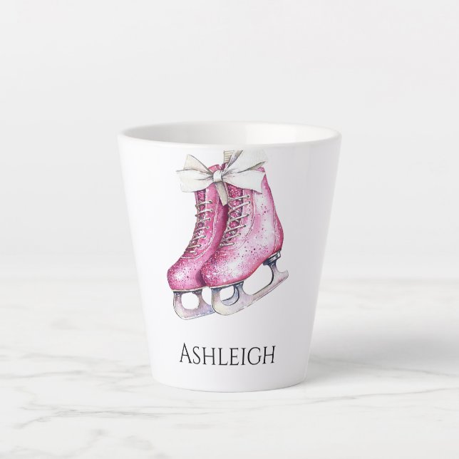 Hübsche Rosa Ice Skate Weihnachten Milchtasse (Vorderseite)