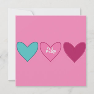 Hübsche rosa Karte + 3 Herzen Valentinstagskarte