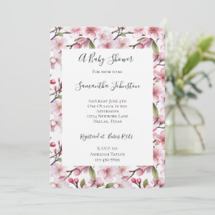 Hübsche rosa Kirschblüten-Blumen-Baby-Party Einladung