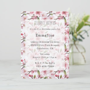 Hübsche rosa Kirschblüten-Blumen-Geburtstag Einladung