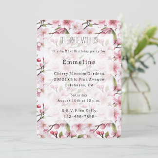 Hübsche rosa Kirschblüten-Blumen-Geburtstag Einladung