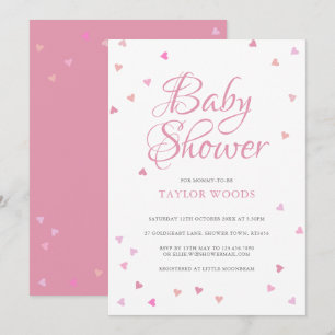 Hübsche rosa Liebesherzen Baby Shower / Streusel Einladung