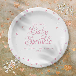 Hübsche rosa Liebesherzen Baby Sprinkle Pappteller