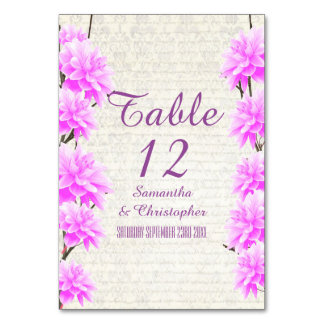Hübsche Rosa-Lila-Blume Blüte Hochzeit Tischnummer