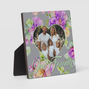 Hübsche rosa lila Blumen Familienfoto Vorlage Fotoplatte