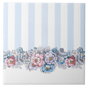 Hübsche rosa, Lila und blaue Blumen und Streifen Fliese