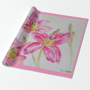 Hübsche rosa Lilienblume Floral Wasserfarbe Geschenkpapier