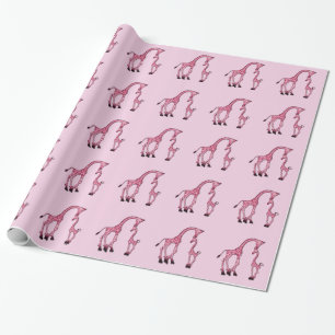 Hübsche rosa Mama-u. Baby-Giraffe Geschenkpapier