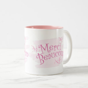 Hübsche rosa "Merci Beaucoup" Dankeschön-Geschenkt Zweifarbige Tasse