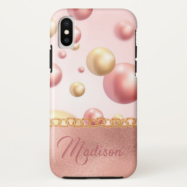 Hübsche Rosa Metallische Blasen Girl Peach Gold Case-Mate iPhone Hülle (Rückseite)