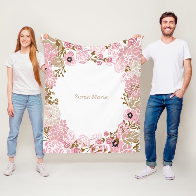 Hübsche rosa mit BlumenBlumen und DIY Text Fleecedecke (Beispiel)