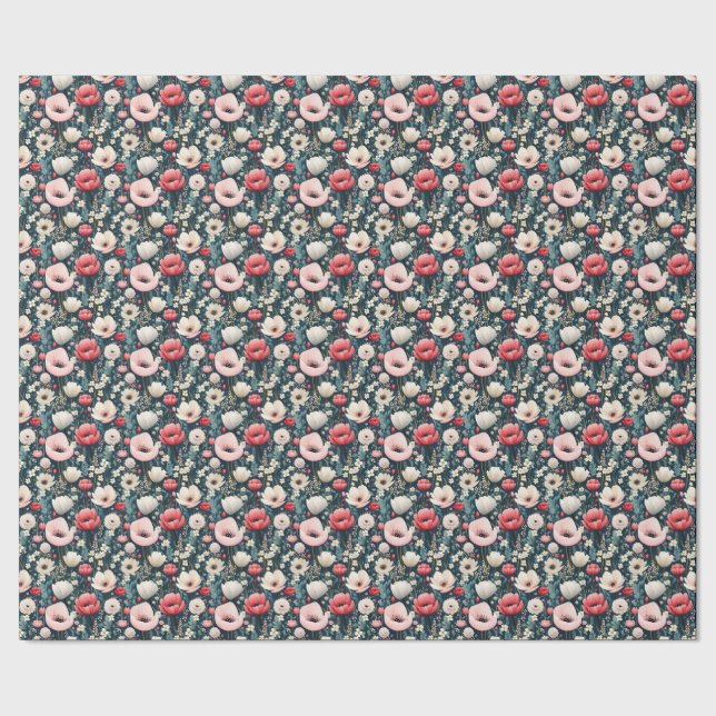 Hübsche rosa Mohnblumen Geschenkpapier (Saum)