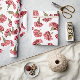 Hübsche rosa Nelken Blume auf weißem Gemustert Geschenkpapier