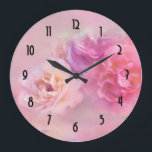 Hübsche rosa Nelken Fotografie Große Wanduhr<br><div class="desc">Eine Uhr mit einem Foto mit einem Strauß rosa Nelken. Set auf einem traumhaften ätherischen Hintergrund.</div>