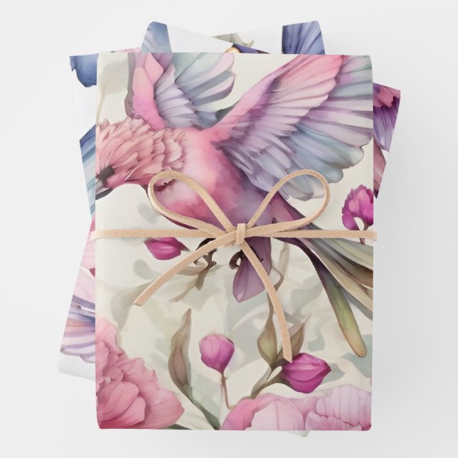 Hübsche Rosa Nelken Schöne Vogelmischung Geschenkpapier Set (Beispiel)