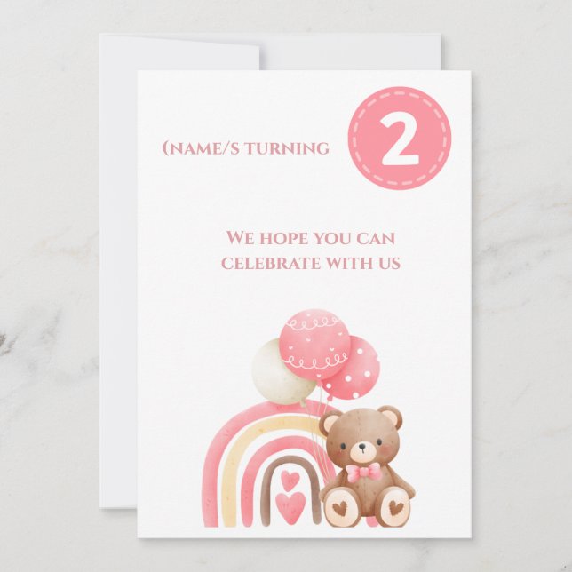 Hübsche Rosa & Niedliche 2. Geburtstagseinladung Einladung (Vorderseite)