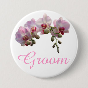 hübsche Rosa Orchideen Blume Bräutigam Hochzeitskn Button