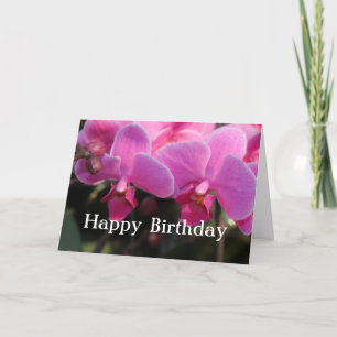 Hübsche rosa Orchideenblüten. Geburtstagswünsche Karte