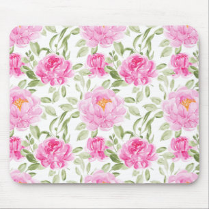 Hübsche rosa Peonies und Grünpflanzen Blumenmuster Mousepad