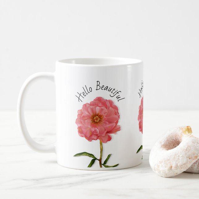 Hübsche Rosa-Peony-Blume Kaffeetasse (Mit Donut)